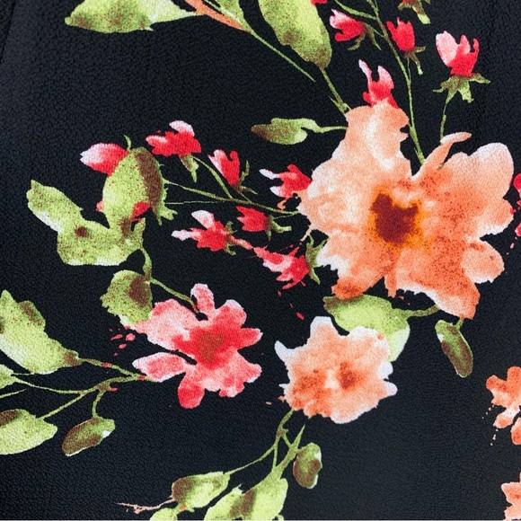 Aqua~NWT~Womens 3/4 Sleeve Deep V-Neck Black Feminine Floral Mini Dress~Sz XS‎ - Picture 11 of 15